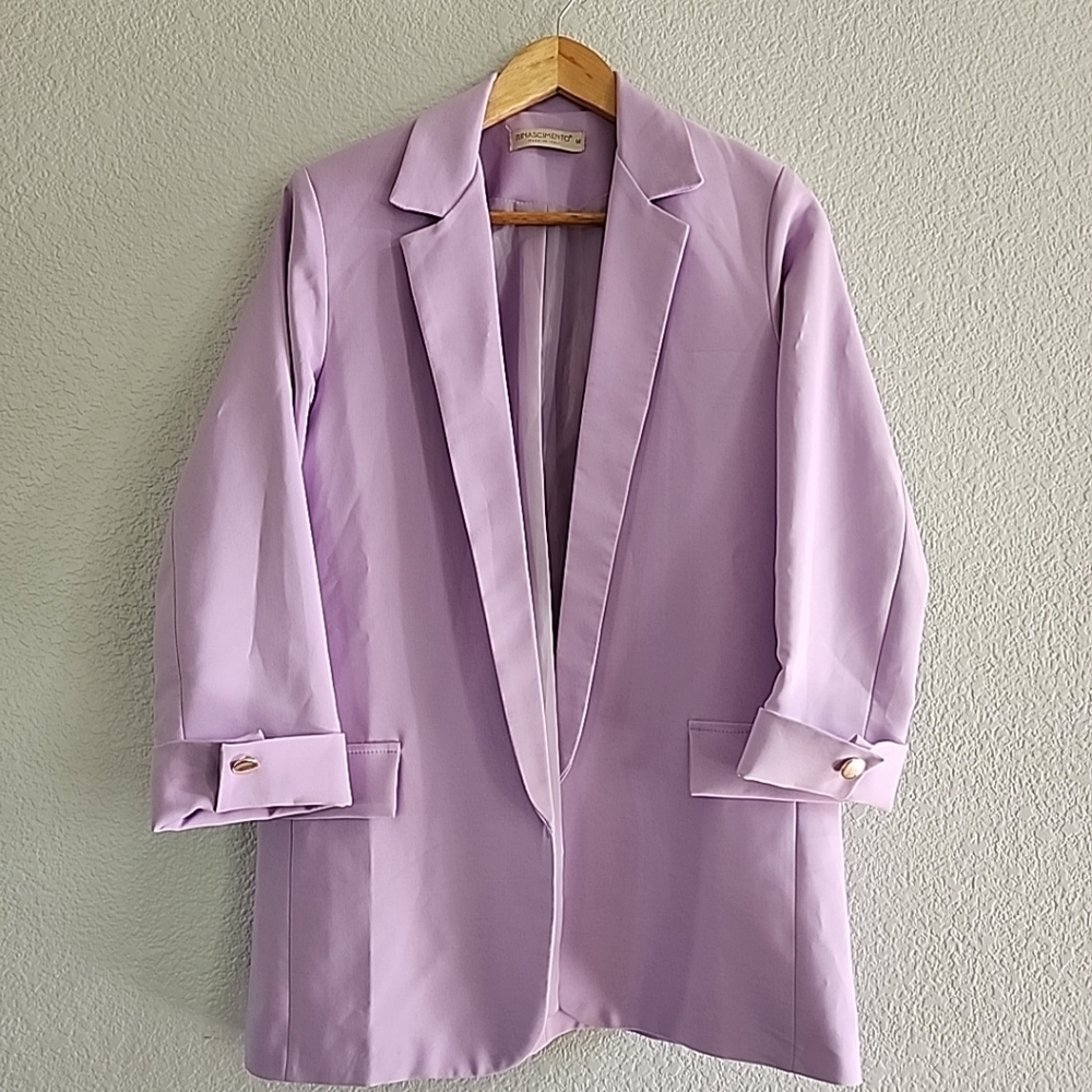 Spring Lilac Lavendar Open Blazer Long Casual Modest Church Wear Size Medium - Picture 8 of 15